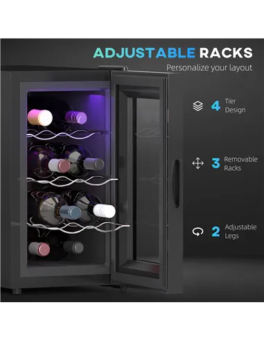 HOMCOM Mini Table Top Wine Fridge, 8 Bottle, 17L, 8-18℃, 26.5cm Quiet Under Counter Wine Cooler Fridge with Glass Door, LED Ligh