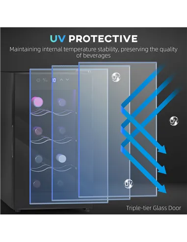 HOMCOM Mini Table Top Wine Fridge, 8 Bottle, 17L, 8-18℃, 26.5cm Quiet Under Counter Wine Cooler Fridge with Glass Door, LED Ligh