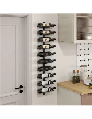 HOMCOM 10-Tier Wall Mount Wine Rack, Steel Wall Wine Rack for 10 Wine Bottles, Wall Wine Display Rack for Kitchen, Dining Room, 