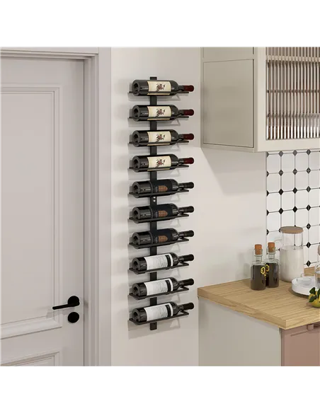 HOMCOM 10-Tier Wall Mount Wine Rack, Steel Wall Wine Rack for 10 Wine Bottles, Wall Wine Display Rack for Kitchen, Dining Room, 