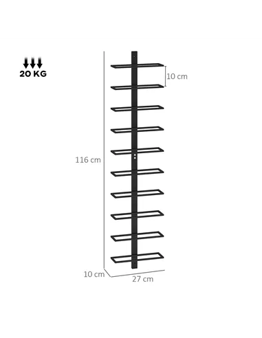 HOMCOM 10-Tier Wall Mount Wine Rack, Steel Wall Wine Rack for 10 Wine Bottles, Wall Wine Display Rack for Kitchen, Dining Room, 