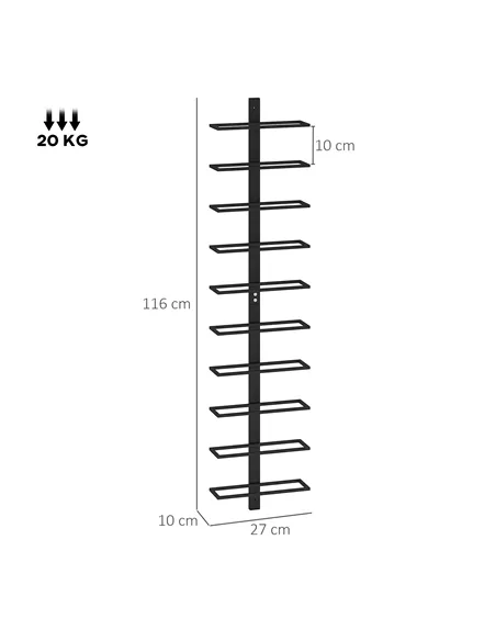 HOMCOM 10-Tier Wall Mount Wine Rack, Steel Wall Wine Rack for 10 Wine Bottles, Wall Wine Display Rack for Kitchen, Dining Room, 
