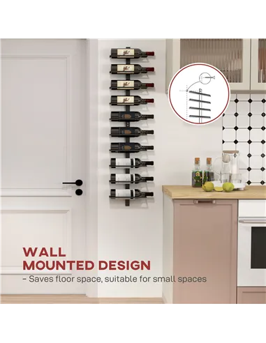 HOMCOM 10-Tier Wall Mount Wine Rack, Steel Wall Wine Rack for 10 Wine Bottles, Wall Wine Display Rack for Kitchen, Dining Room, 