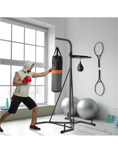 HOMCOM Freestanding Boxing Punch Bag & Speed ball Station, for Home Gym, Grey