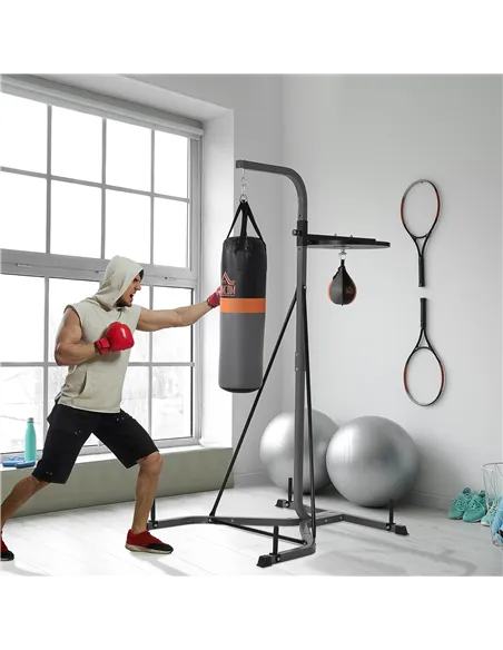 HOMCOM Freestanding Boxing Punch Bag & Speed ball Station, for Home Gym, Grey