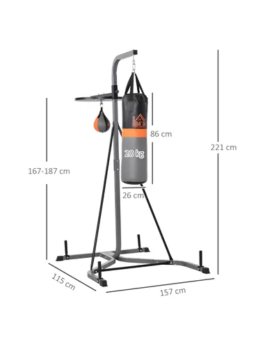 HOMCOM Freestanding Boxing Punch Bag & Speed ball Station, for Home Gym, Grey