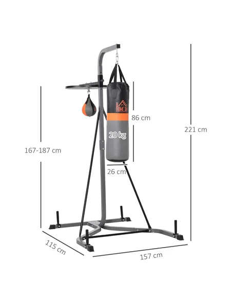 HOMCOM Freestanding Boxing Punch Bag & Speed ball Station, for Home Gym, Grey