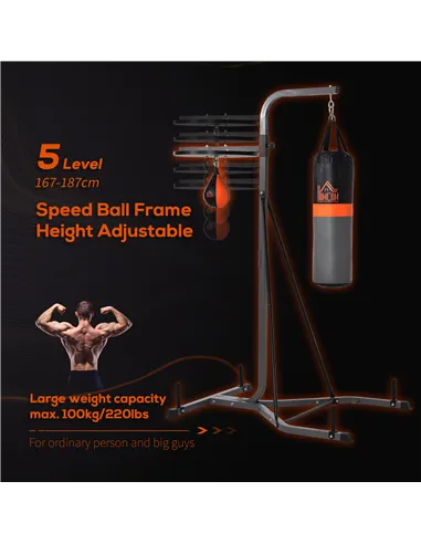 HOMCOM Freestanding Boxing Punch Bag & Speed ball Station, for Home Gym, Grey