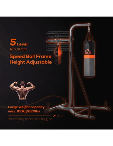 HOMCOM Freestanding Boxing Punch Bag & Speed ball Station, for Home Gym, Grey