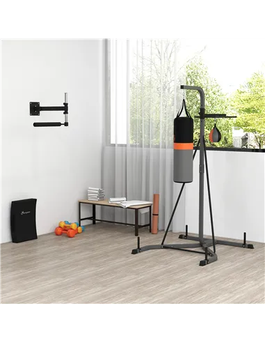 HOMCOM Freestanding Boxing Punch Bag & Speed ball Station, for Home Gym, Grey