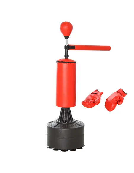 HOMCOM 155-205cm 3-IN-1 Freestanding Boxing Punching Bag Stand, Boxing Speed Trainer with Rotating Flexible Arm, Speed Ball, Fil