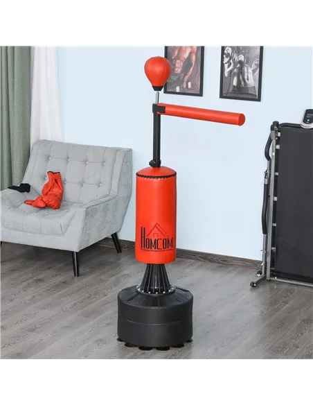 HOMCOM 155-205cm 3-IN-1 Freestanding Boxing Punching Bag Stand, Boxing Speed Trainer with Rotating Flexible Arm, Speed Ball, Fil