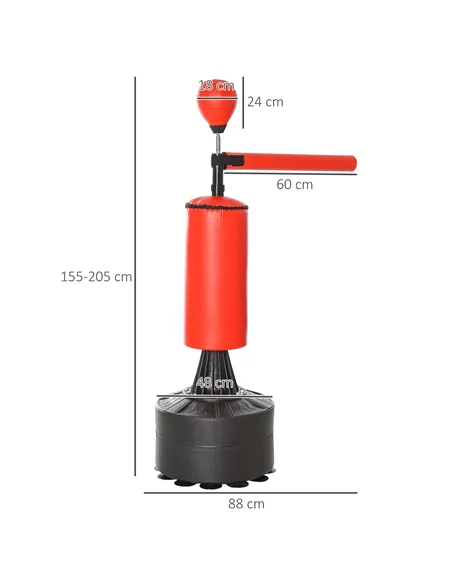 HOMCOM 155-205cm 3-IN-1 Freestanding Boxing Punching Bag Stand, Boxing Speed Trainer with Rotating Flexible Arm, Speed Ball, Fil