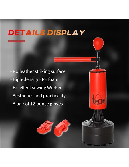 HOMCOM 155-205cm 3-IN-1 Freestanding Boxing Punching Bag Stand, Boxing Speed Trainer with Rotating Flexible Arm, Speed Ball, Fil