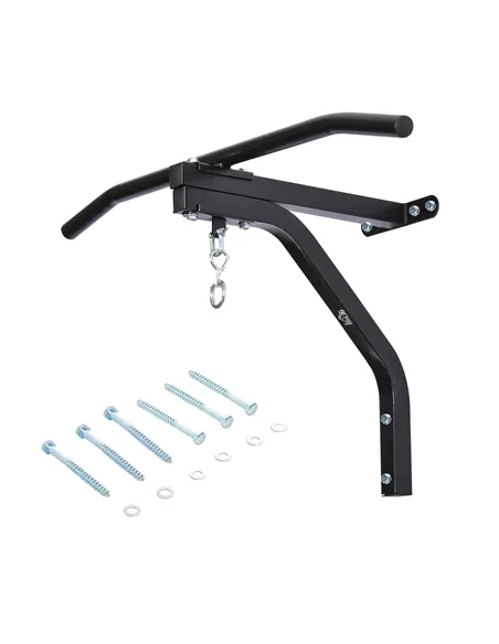 HOMCOM Punching Bag Hanger Wall Mount Bracket Kick Boxing MMA Training Frame Home Fitness Workout Pull Up Bar, Black