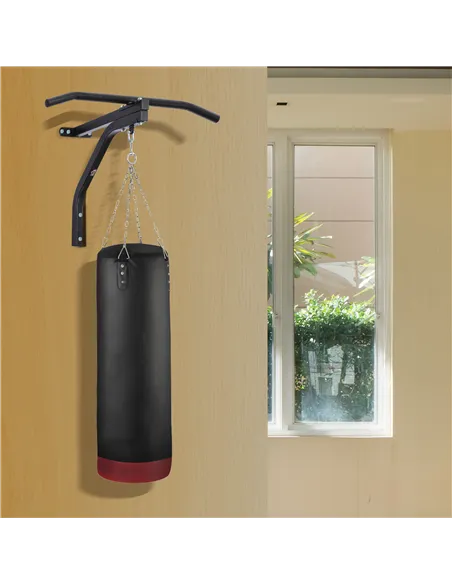 HOMCOM Punching Bag Hanger Wall Mount Bracket Kick Boxing MMA Training Frame Home Fitness Workout Pull Up Bar, Black