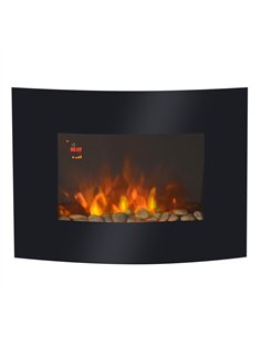 HOMCOM Led Wall Mounted Fireplace Curved Glass Electric Fire Place Fire Place 7 Colour Side Lights Slimline, 900/1800W, 65cm x 5