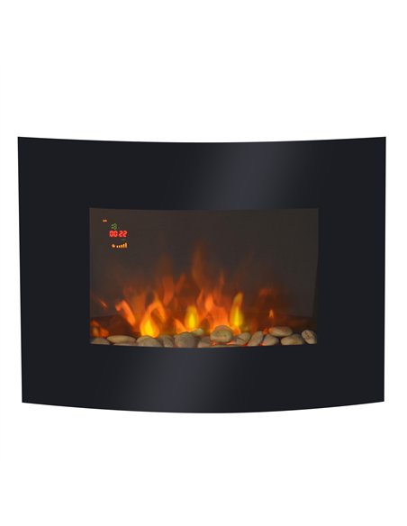 HOMCOM Led Wall Mounted Fireplace Curved Glass Electric Fire Place Fire Place 7 Colour Side Lights Slimline, 900/1800W, 65cm x 5
