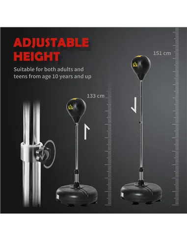 HOMCOM Punching Bag with Stand, 133-151cm Adjustable Height, for Teens, Gold Tone/Black