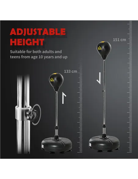 HOMCOM Punching Bag with Stand, 133-151cm Adjustable Height, for Teens, Gold Tone/Black