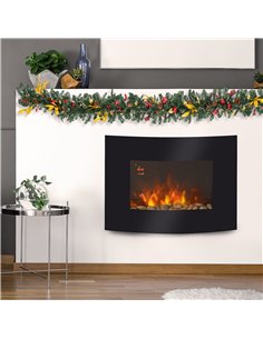 HOMCOM Led Wall Mounted Fireplace Curved Glass Electric Fire Place Fire Place 7 Colour Side Lights Slimline, 900/1800W, 65cm x 5 2