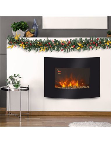 HOMCOM Led Wall Mounted Fireplace Curved Glass Electric Fire Place Fire Place 7 Colour Side Lights Slimline, 900/1800W, 65cm x 5