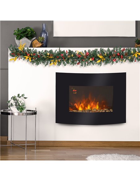 HOMCOM Led Wall Mounted Fireplace Curved Glass Electric Fire Place Fire Place 7 Colour Side Lights Slimline, 900/1800W, 65cm x 5