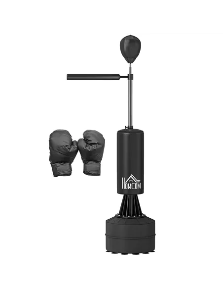 HOMCOM 155-205cm 3-IN-1 Freestanding Boxing Punching Bag Stand, Boxing Speed Trainer with Rotating Flexible Arm, Speed Ball, Fil