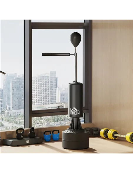 HOMCOM 155-205cm 3-IN-1 Freestanding Boxing Punching Bag Stand, Boxing Speed Trainer with Rotating Flexible Arm, Speed Ball, Fil
