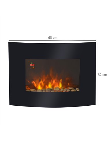 HOMCOM Led Wall Mounted Fireplace Curved Glass Electric Fire Place Fire Place 7 Colour Side Lights Slimline, 900/1800W, 65cm x 5