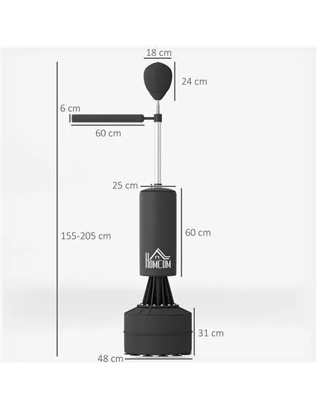HOMCOM 155-205cm 3-IN-1 Freestanding Boxing Punching Bag Stand, Boxing Speed Trainer with Rotating Flexible Arm, Speed Ball, Fil