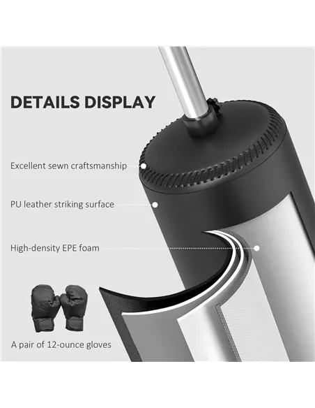 HOMCOM 155-205cm 3-IN-1 Freestanding Boxing Punching Bag Stand, Boxing Speed Trainer with Rotating Flexible Arm, Speed Ball, Fil