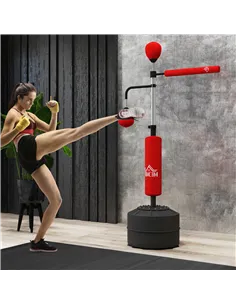 HOMCOM 4-in-1 Boxing Punching Bag, Freestanding with 2 Speed Bals, 360° Reflex Bar, 160-230cm Adjustable Height, Red 2