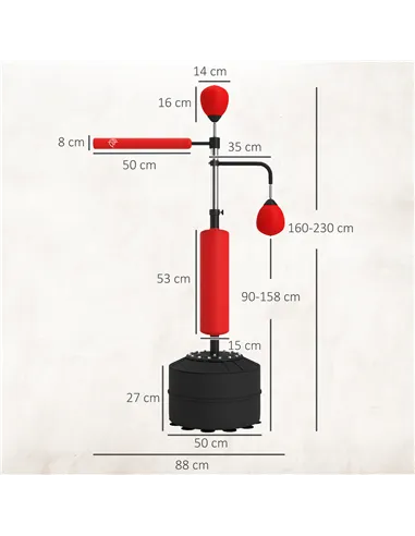 HOMCOM 4-in-1 Boxing Punching Bag, Freestanding with 2 Speed Bals, 360° Reflex Bar, 160-230cm Adjustable Height, Red