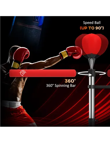 HOMCOM 4-in-1 Boxing Punching Bag, Freestanding with 2 Speed Bals, 360° Reflex Bar, 160-230cm Adjustable Height, Red