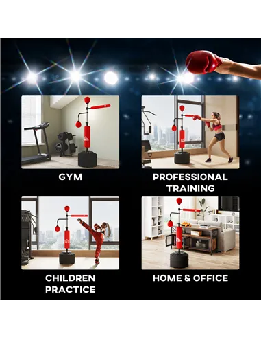 HOMCOM 4-in-1 Boxing Punching Bag, Freestanding with 2 Speed Bals, 360° Reflex Bar, 160-230cm Adjustable Height, Red