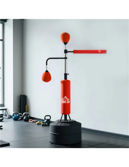 HOMCOM 4-in-1 Boxing Punching Bag, Freestanding with 2 Speed Bals, 360° Reflex Bar, 160-230cm Adjustable Height, Red