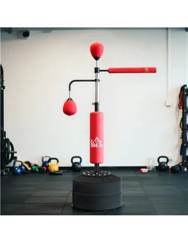 HOMCOM 4-in-1 Boxing Punching Bag, Freestanding with 2 Speed Bals, 360° Reflex Bar, 160-230cm Adjustable Height, Red