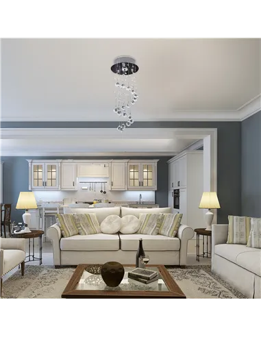 HOMCOM Metal Crystal Ceiling Light Chandelier Elegant Pendant Lamp Living Room Stairway Stairway Spiral Rain Drop Pendant Lamp S