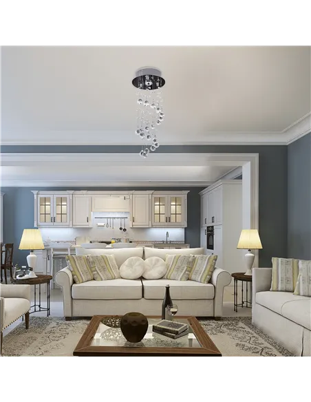 HOMCOM Metal Crystal Ceiling Light Chandelier Elegant Pendant Lamp Living Room Stairway Stairway Spiral Rain Drop Pendant Lamp S