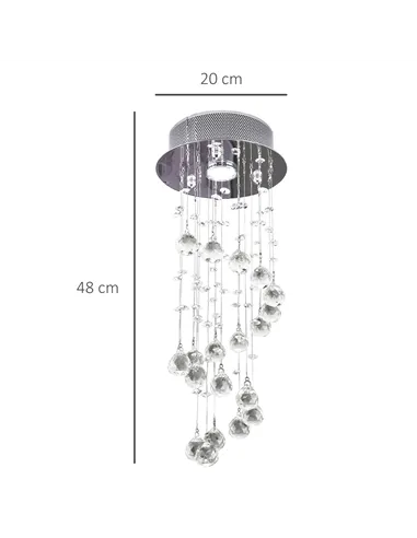 HOMCOM Metal Crystal Ceiling Light Chandelier Elegant Pendant Lamp Living Room Stairway Stairway Spiral Rain Drop Pendant Lamp S