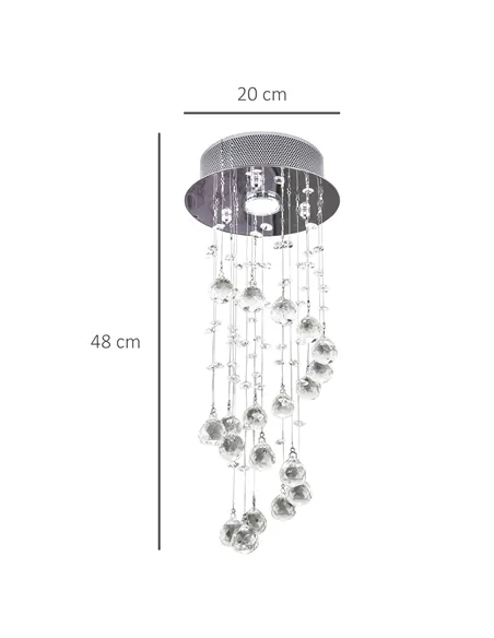 HOMCOM Metal Crystal Ceiling Light Chandelier Elegant Pendant Lamp Living Room Stairway Stairway Spiral Rain Drop Pendant Lamp S
