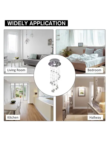 HOMCOM Metal Crystal Ceiling Light Chandelier Elegant Pendant Lamp Living Room Stairway Stairway Spiral Rain Drop Pendant Lamp S