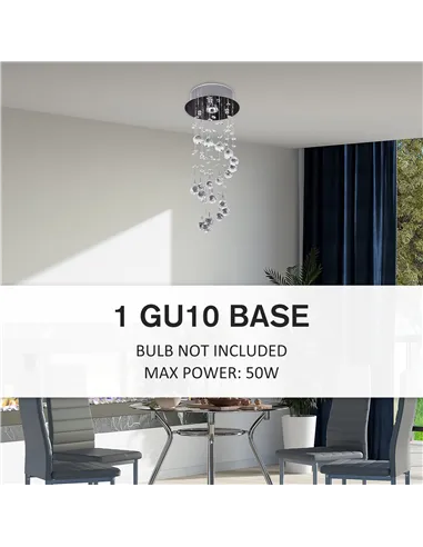 HOMCOM Metal Crystal Ceiling Light Chandelier Elegant Pendant Lamp Living Room Stairway Stairway Spiral Rain Drop Pendant Lamp S