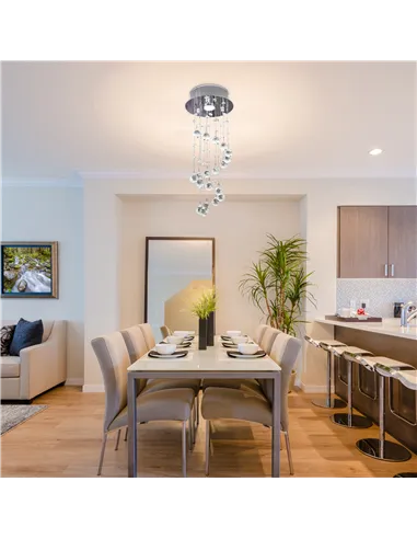 HOMCOM Metal Crystal Ceiling Light Chandelier Elegant Pendant Lamp Living Room Stairway Stairway Spiral Rain Drop Pendant Lamp S