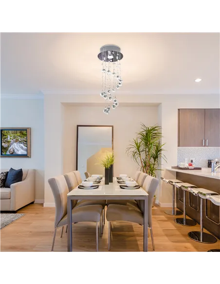 HOMCOM Metal Crystal Ceiling Light Chandelier Elegant Pendant Lamp Living Room Stairway Stairway Spiral Rain Drop Pendant Lamp S