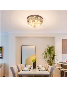 HOMCOM Round Crystal Ceiling Lamp 7 Lights Chandelier Mounted Fixture For Living Room Dining Room Hallway Modern 2