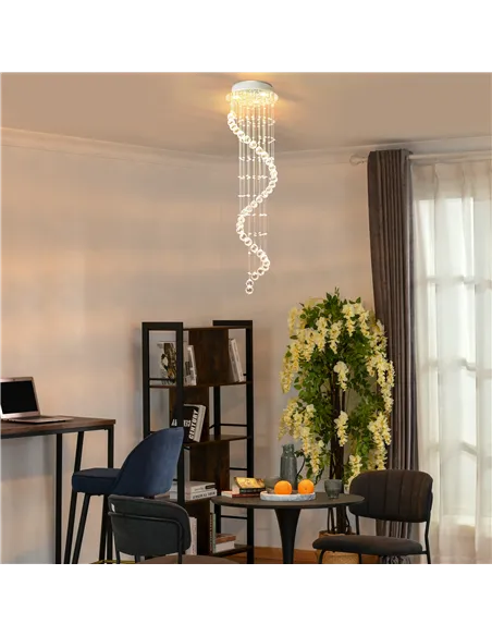 HOMCOM Modern Crystal Chandelier Ceiling Light Pendant Lamp Chrome Finish Glass Droplets New, Ф30 x 120cm