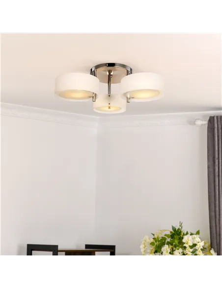 HOMCOM Acrylic Lamp Indoor 3 Light Pendant Chandelier Flush Mount Office Living Room Bedroom w/ Chrome Finish