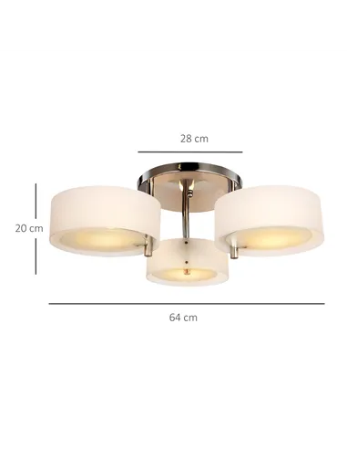 HOMCOM Acrylic Lamp Indoor 3 Light Pendant Chandelier Flush Mount Office Living Room Bedroom w/ Chrome Finish